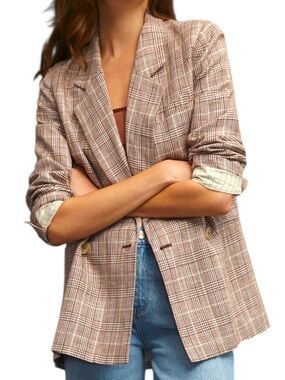 Anthropologie Maeve Double Breasted Blazer Brown Plaid Size 12